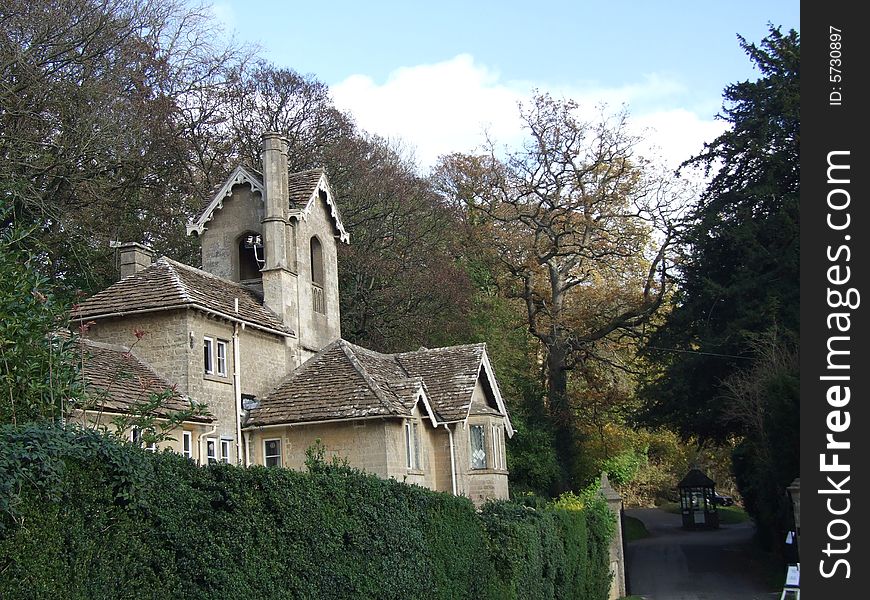 The cottage on a small hill as the entrance of american museum. The cottage on a small hill as the entrance of american museum