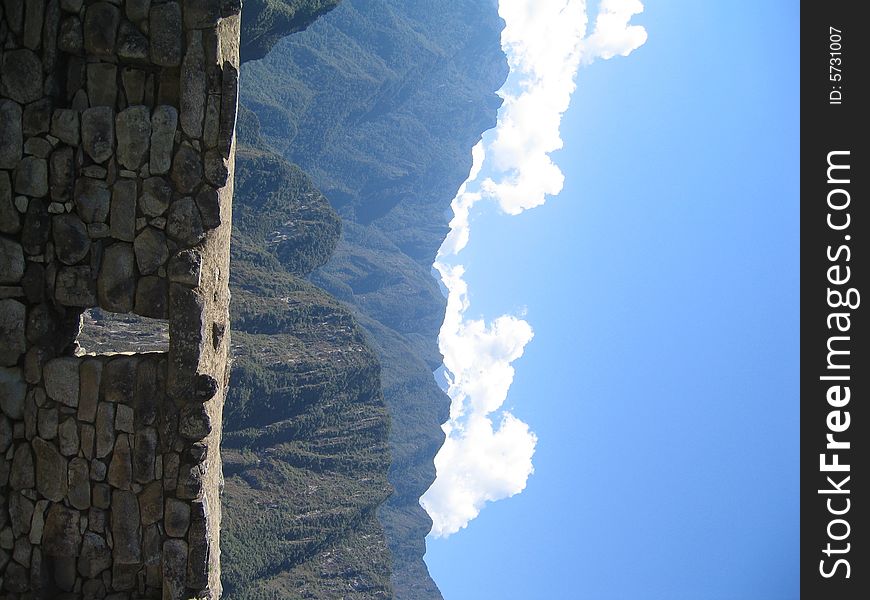 A wall at the edge of Machu Picchu. A wall at the edge of Machu Picchu