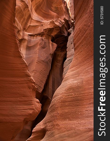 A crevice inside a slot canyon near Page, Arizona. A crevice inside a slot canyon near Page, Arizona