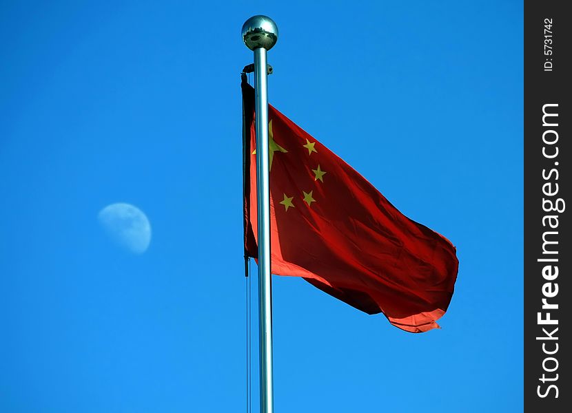 Chinese national flag in the blue sky