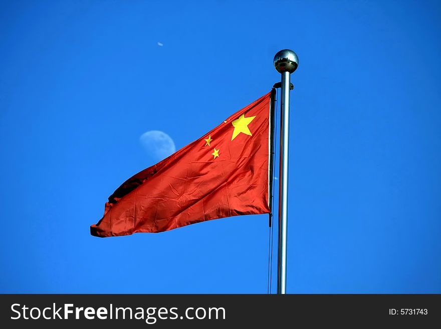 Chinese national flag in the blue sky