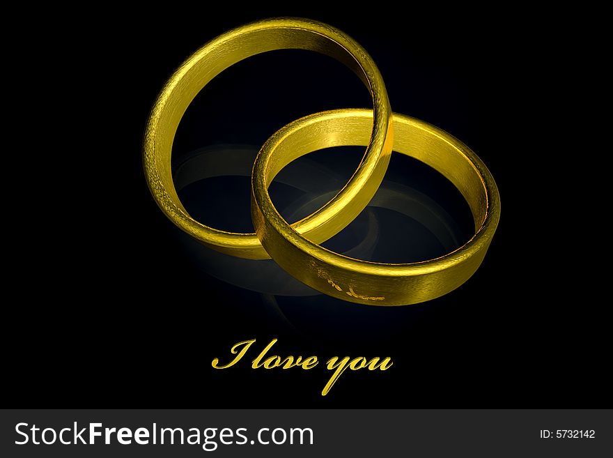 Two rings made of gold on black. Two rings made of gold on black