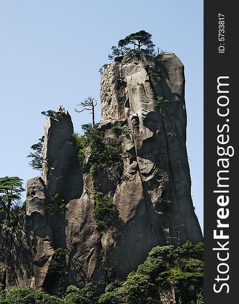 China rocky hill with pine trees