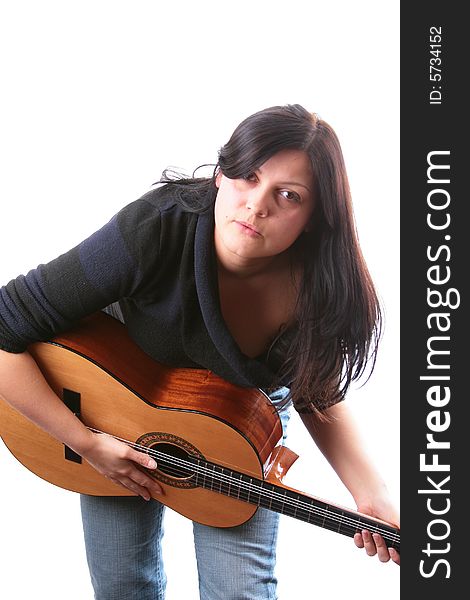 Photo of attractive brunette with guitar. Photo of attractive brunette with guitar