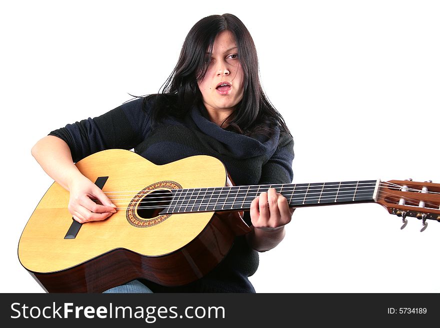 Photo of attractive brunette with guitar. Photo of attractive brunette with guitar