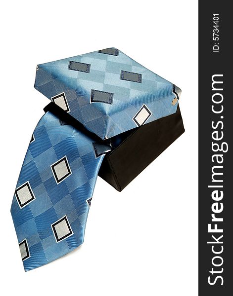 Man's tie in a box on a white background