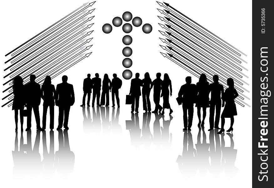 Illustration of business people and arow