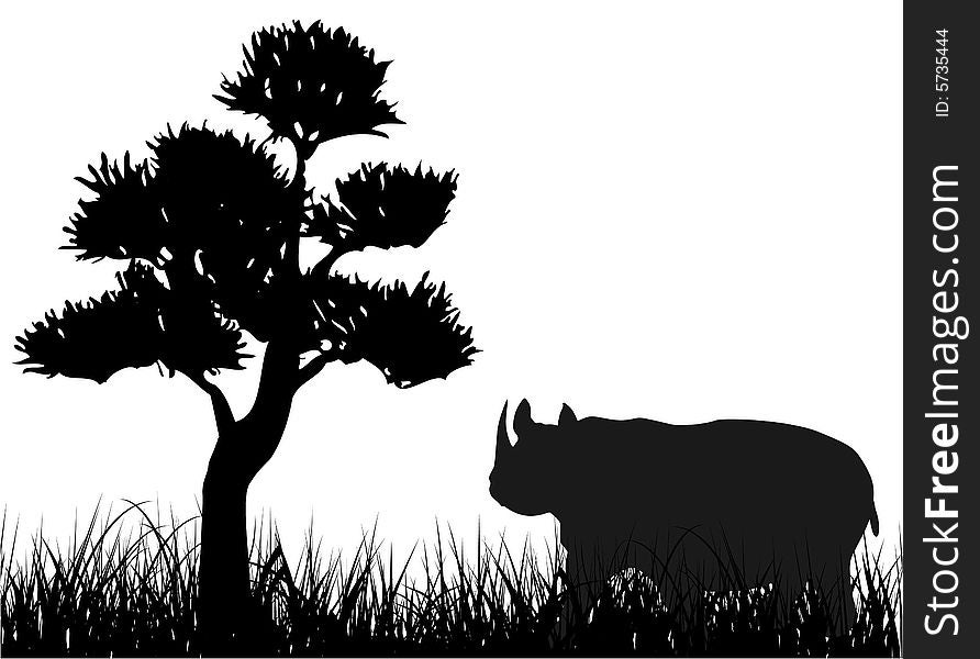 Rhinoceros on the grass illustration