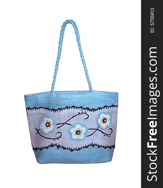 Blue summer female bag with a flower pattern