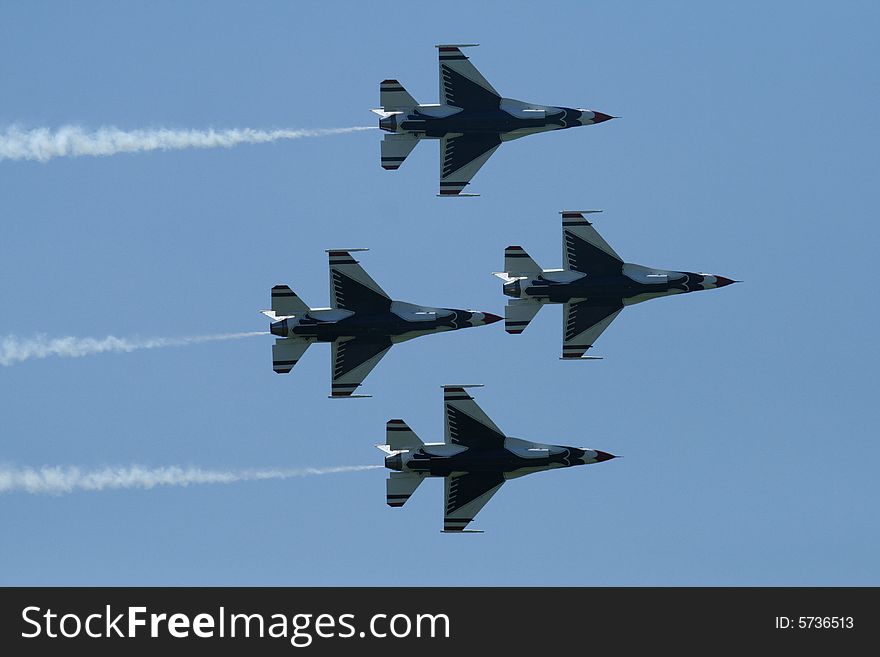 Thunderbird formation fly at air show in Quebec. Thunderbird formation fly at air show in Quebec