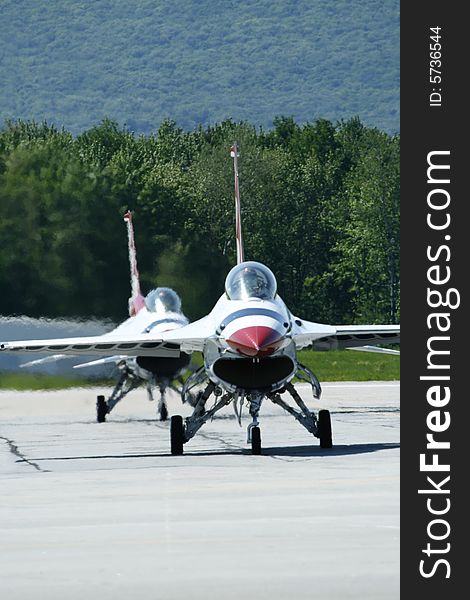 Thunderbird taxiing at air show in Quebec. Thunderbird taxiing at air show in Quebec