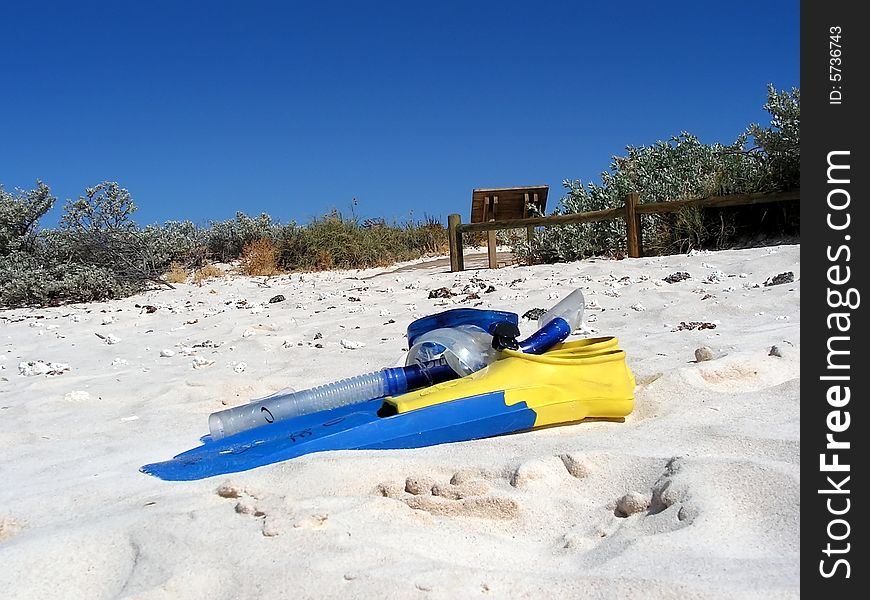Snorkel Gear lying on the beach. Snorkel Gear lying on the beach