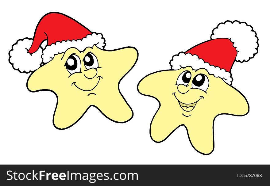 Stars in Christmas caps - vector illustration. Stars in Christmas caps - vector illustration.