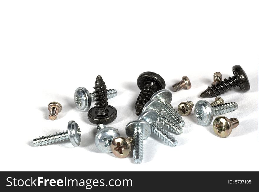 Close up of some screws isolated on white