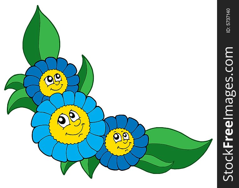 Three smiling blue flowers - vector illustration. Three smiling blue flowers - vector illustration.