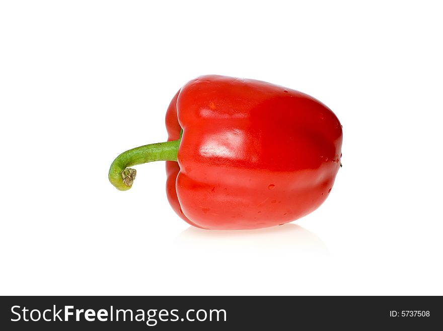 Single red sweet pepper isolated on the white background