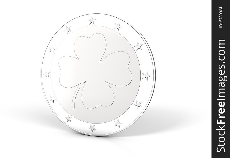 One coin on white background
