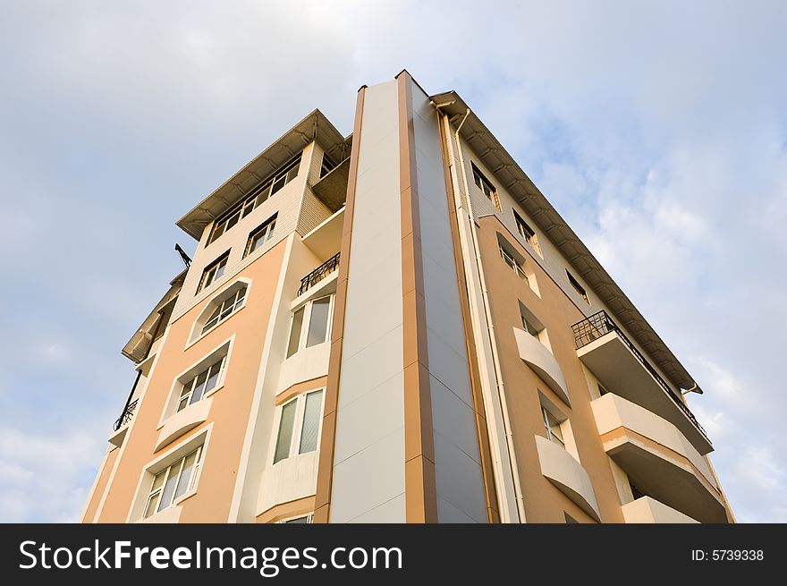 New apartments block, perspective view, wide angle. New apartments block, perspective view, wide angle