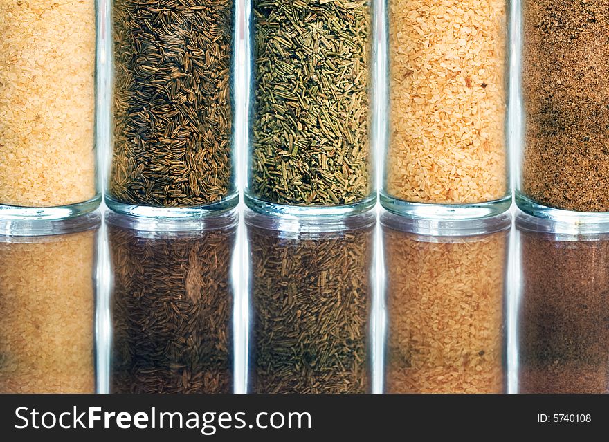 Cooking spices in transparent container