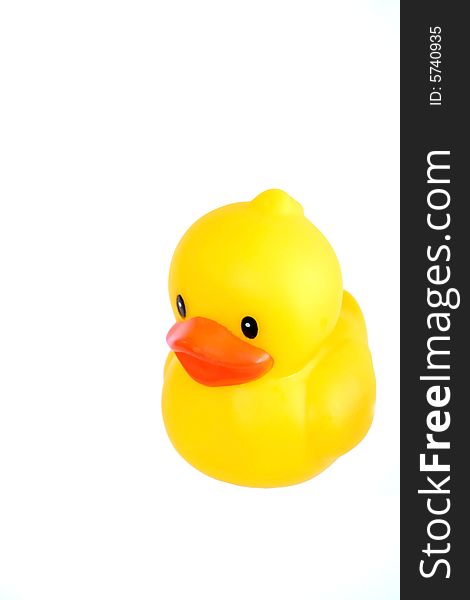 A Yellow Rubber Duck Isolated on White Background