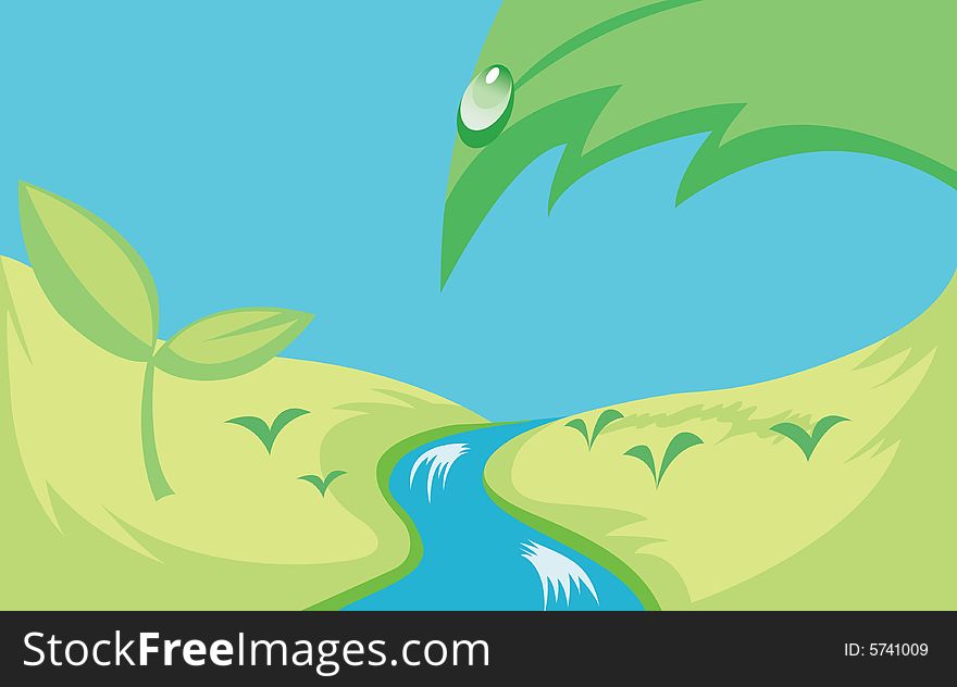 Fresh summer landscape, young plant. vector illustration