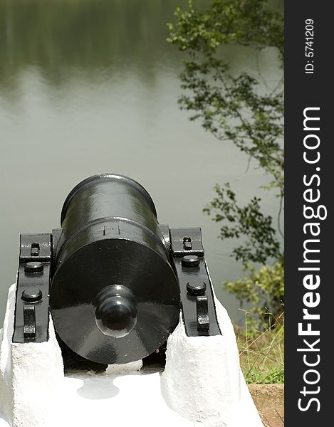 A restored black Civil War cannon on display in Shiloh Tennessee