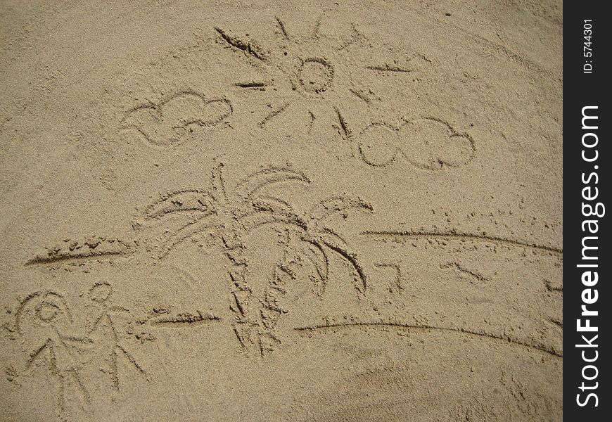 View of figures beach on sand