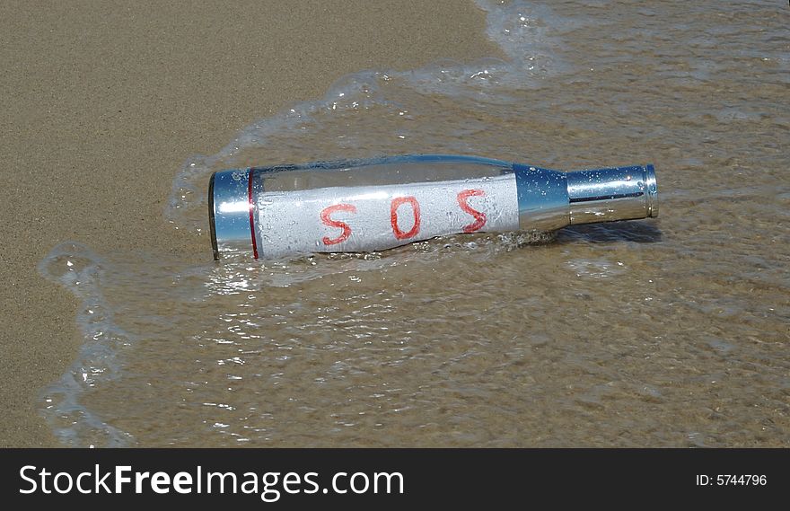 Message In A Bottle With SOS Signal