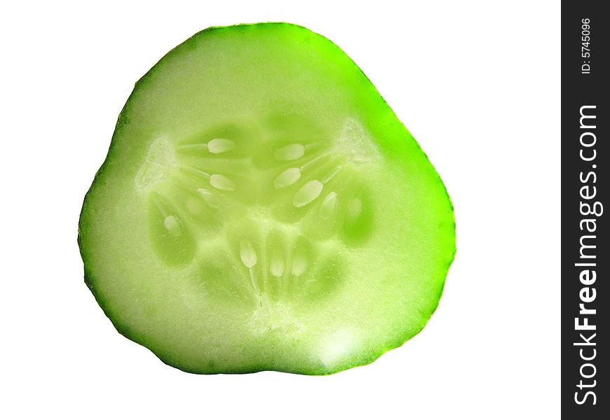 Green Cucumbers Slice On The White Background