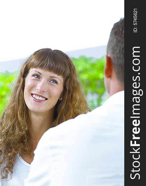 Portrait of  nice young couple having some conversation. Portrait of  nice young couple having some conversation