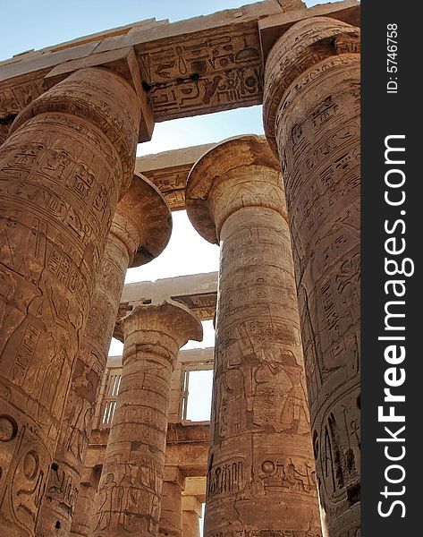 Stone carvings at the Great hypostyle hall, Karnak