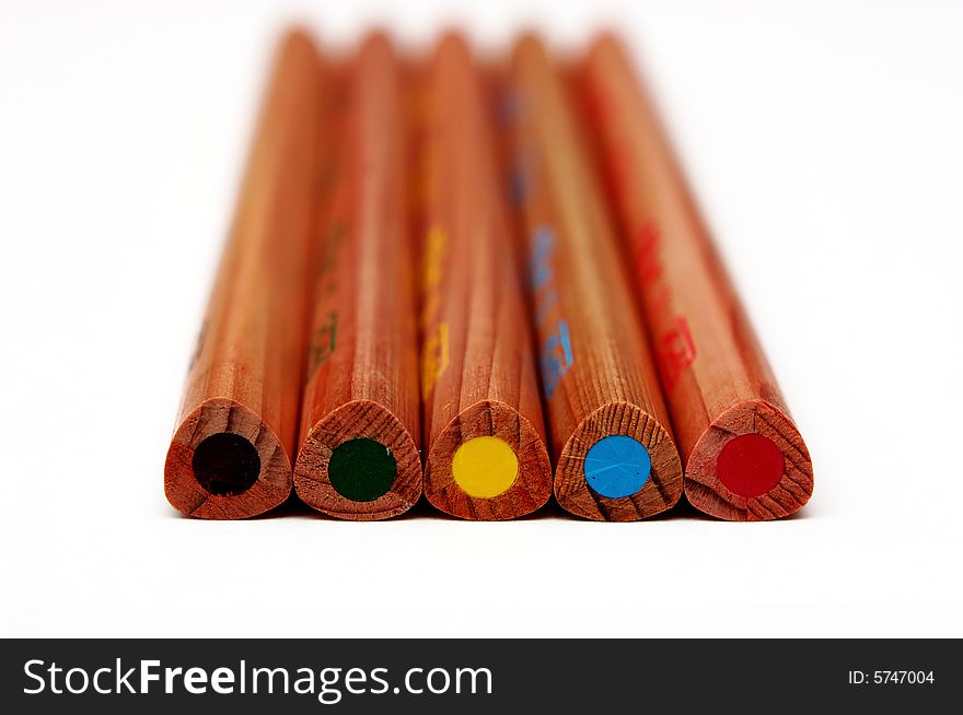 Crayons in yellow, red, blue, brown, black