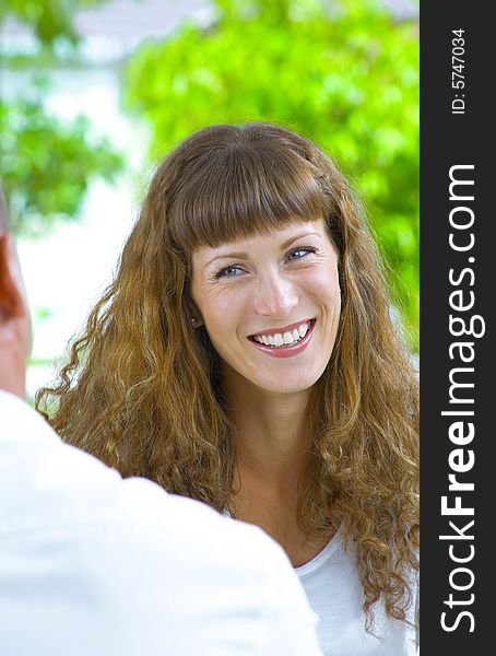 Portrait of  nice young couple having some conversation. Portrait of  nice young couple having some conversation