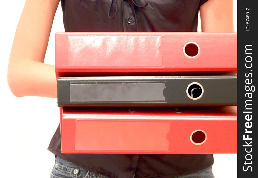 Girl With Three Folders In Hands