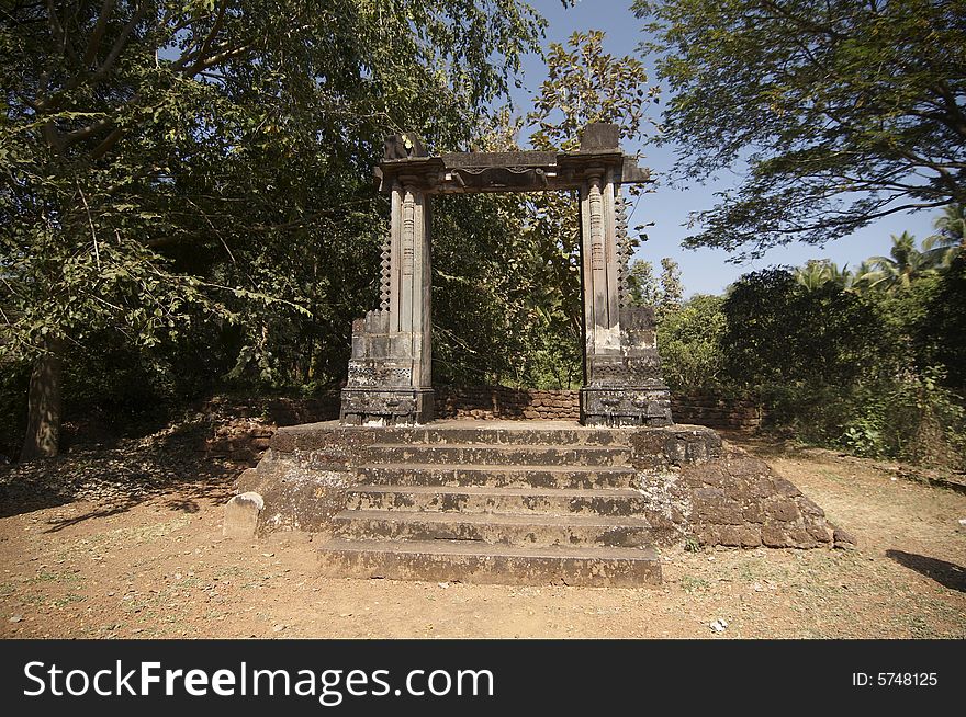 Gate to palace of Adil Shah. Inner yard of Church of St Cajetan. Old Goa, India.