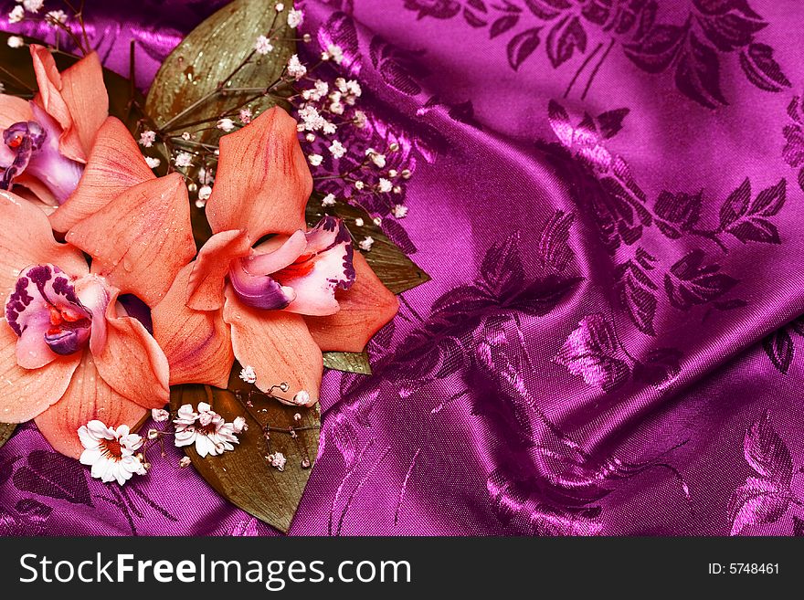 Bouquet of red orchids and white flowers