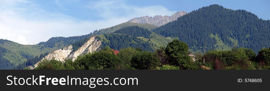 Panoramic landscape of Tien Shan mountains