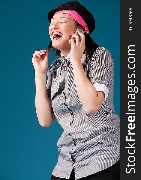 Young asian girl is calling and laughing. Young asian girl is calling and laughing