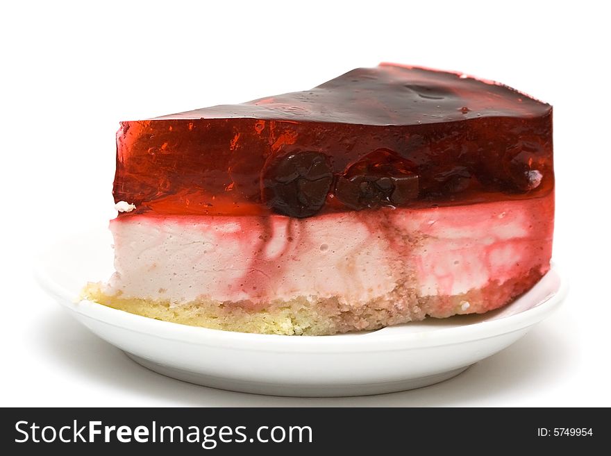 Cherry cake on white plate. Cherry cake on white plate