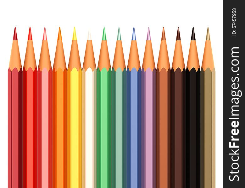 Color pencils in line isolated on a white background
