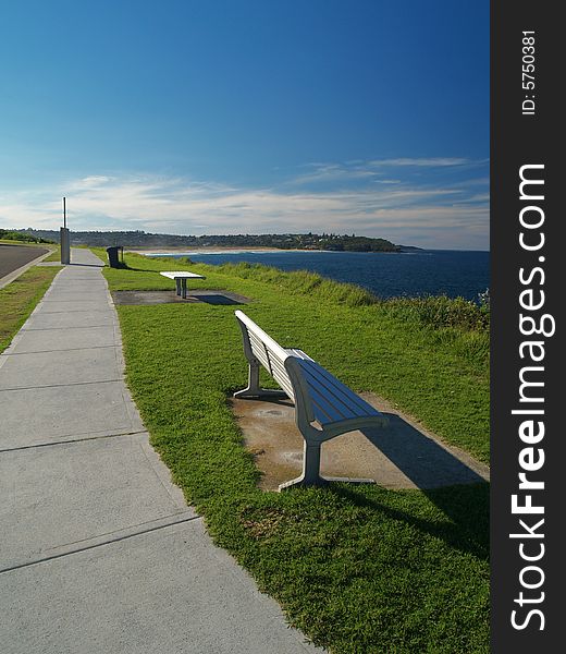 Bench with ocean-view nearby Curl curl beach, Sydney