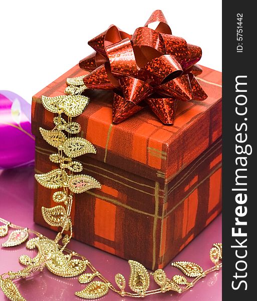 Red gift box with ribbon