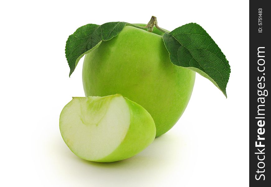 Juicy Green apple. Isolated, white background