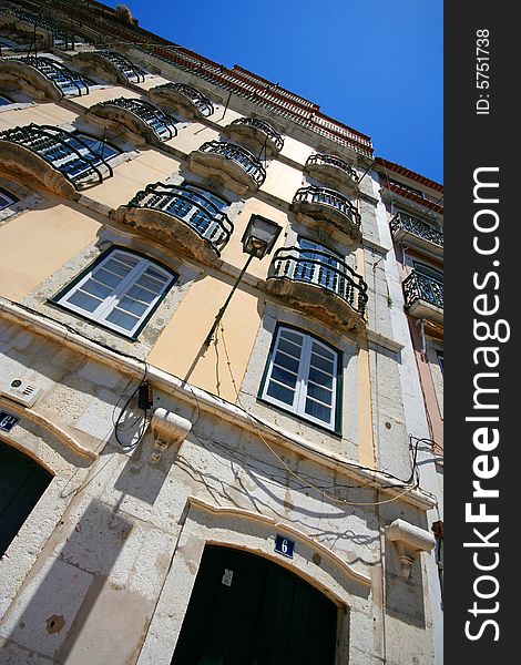 A facade in the city of Lisbon, Portugal. A facade in the city of Lisbon, Portugal