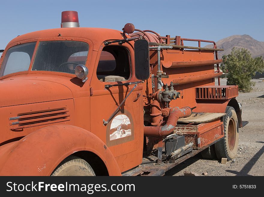 Vintage Fire Truck as a monument in Death Valley National Park, CA