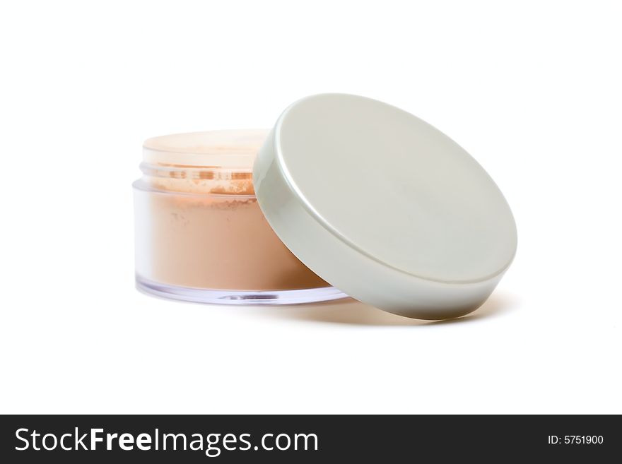 Ope jar for Cosmetic powder isolated on white