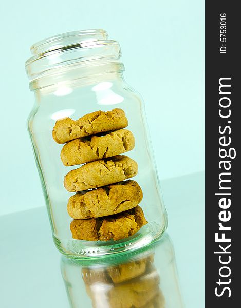 Ginger biscuits isolated against a blue background