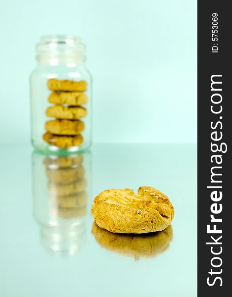 Ginger biscuits isolated against a blue background