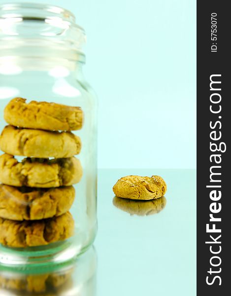 Ginger biscuits isolated against a blue background