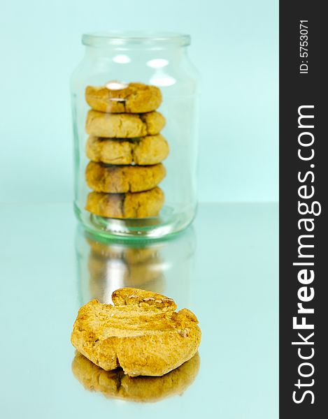 Ginger biscuits isolated against a blue background